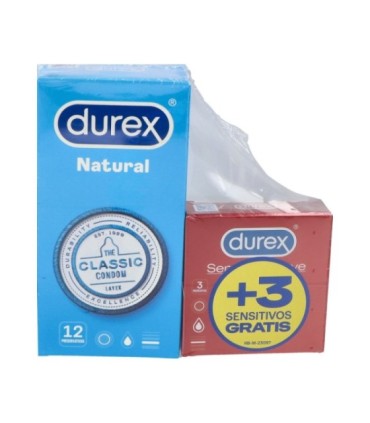 DUREX PRESERVATIVOS NATURAL PLUS EASY ON 12 UNI + DUREX SENSITIVO CONFORT 3 UNI PACK