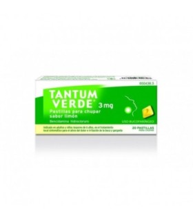 TANTUM VERDE 3 mg PASTILLAS PARA CHUPAR SABOR LIMON , 20 pastillas