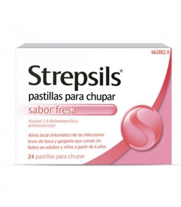 STREPSILS PASTILLAS PARA CHUPAR SABOR FRESA, 24 pastillas