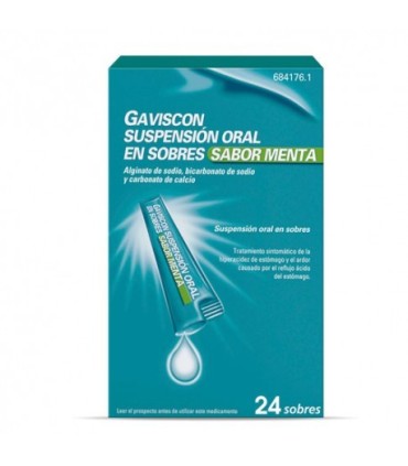 GAVISCON SUSPENSION ORAL EN SOBRES SABOR MENTA, 24 sobres