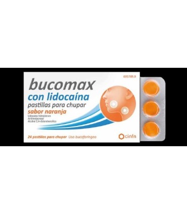 BUCOMAX CON LIDOCAINA PASTILLAS PARA CHUPAR SABOR NARANJA, 24 pastillas