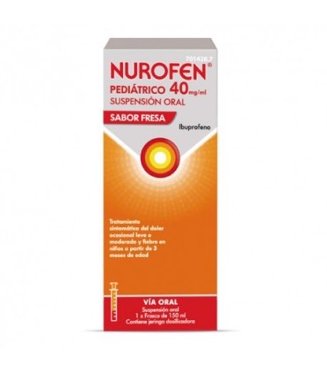 NUROFEN PEDIATRICO 40 MG/ML SUSPENSION ORAL SABOR FRESA, 1 frasco de 150 ml