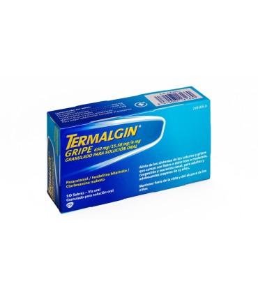 TERMALGIN GRIPE 650 MG/15,58 MG/4 MG GRANULADO PARA SOLUCION ORAL, 10 sobres