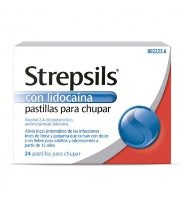 STREPSILS CON LIDOCAINA PASTILLAS PARA CHUPAR , 24 pastillas
