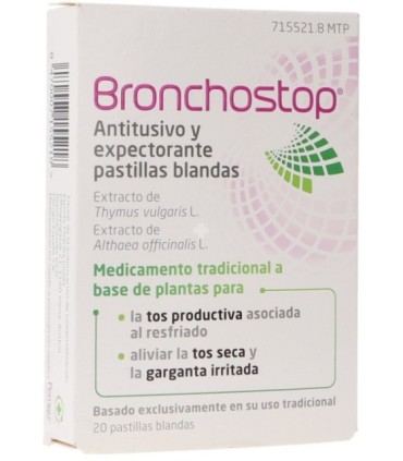 BRONCHOSTOP ANTITUSIVO Y EXPECTORANTE PASTILLAS BLANDAS, 20 pastillas