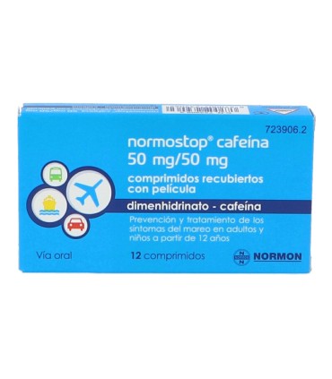 NORMOSTOP CAFEINA 50 MG/50 MG COMPRIMIDOS RECUBIERTOS CON PELICULA, 12 comprimidos (Blister Al/PA-Al