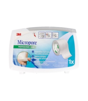 ESPARADRAPO MICROPORE. Portarrollo 1 Rollo Blanco (7,5m x 2,5cm)